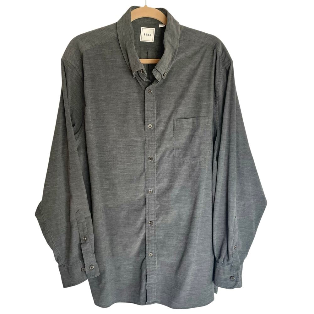 Rowm‎ Charcoal Gray Fine Wale Corduroy Button Down Shirt Mens Size XXL